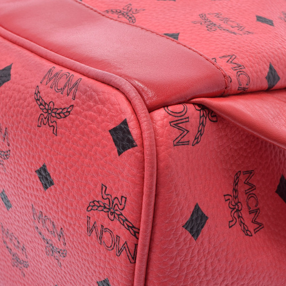 MCM Studded Red Calfskin Backpack - Picture 6 of 12